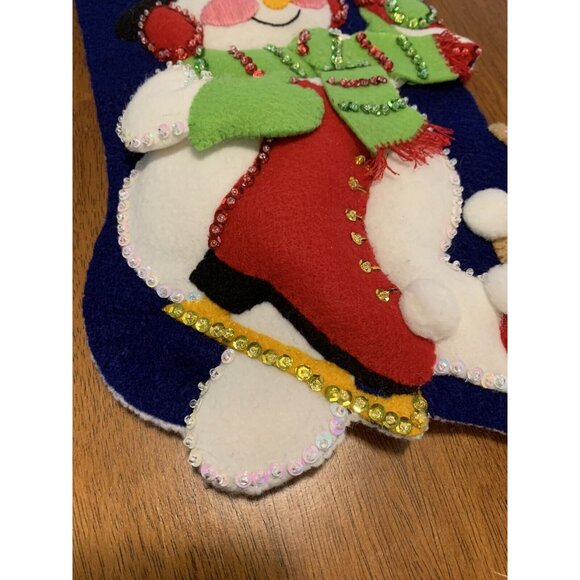 Hobby Kraft Storybook 18" Felt Christmas Stocking Handcrafted Skating Snowman - Picture 2 of 8